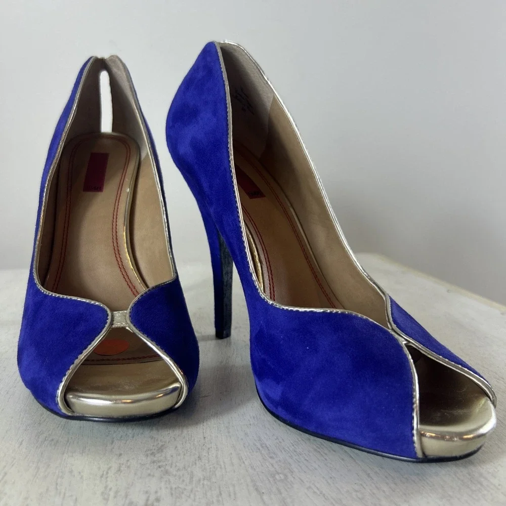 Saks Fifth Avenue 5/48 Royal‎ Blue Silver Suede Stiletto Heels Women Size EU 40